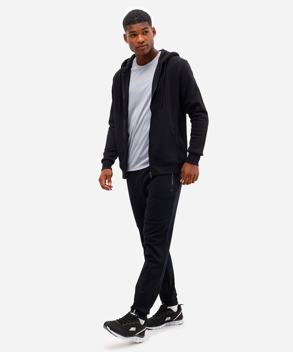 calça slim masculina esportiva bolso com zíper preta