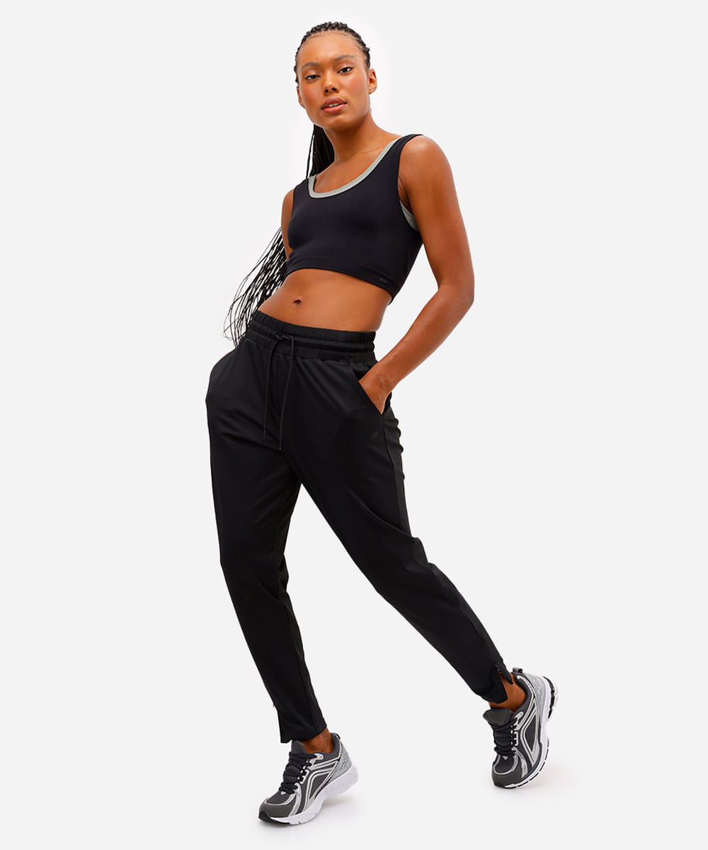 calça jogger feminina esportiva ace com zíper na barra preta