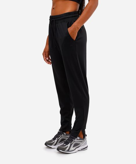 calça jogger feminina esportiva com zíper na barra preta