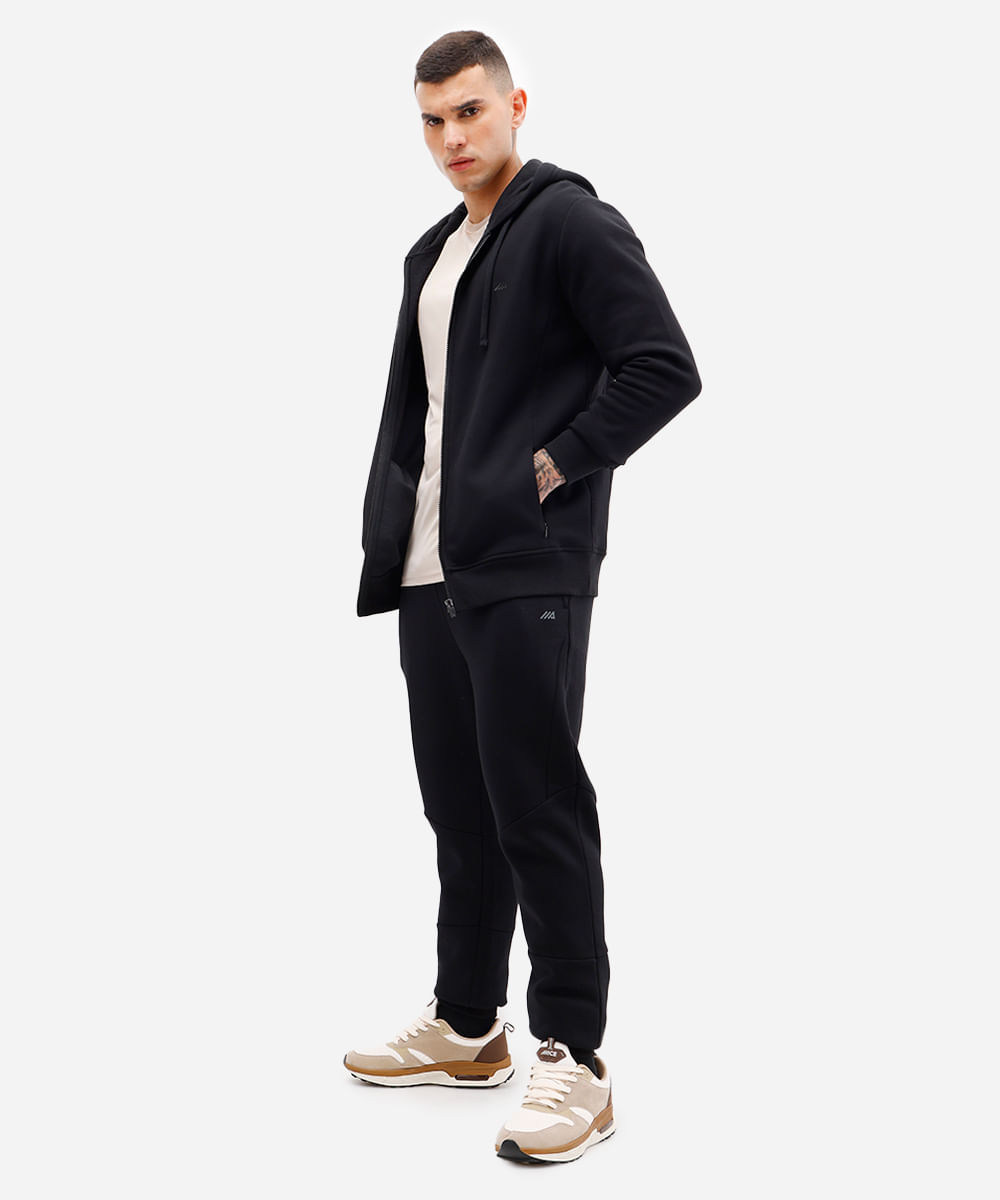 jaqueta masculina de moletom esportiva ace com capuz e bolso preta