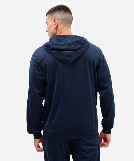 jaqueta com bolsos gola alta com capuz esportiva azul