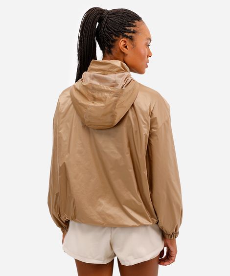 jaqueta feminina esportiva ace de poliamida com capuz marrom