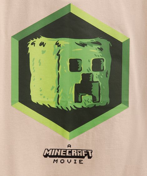 camiseta de algodão infantil manga curta minecraft bege