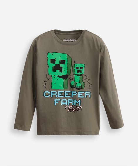 blusa de algodão infantil creeper farm tours minecraft verde