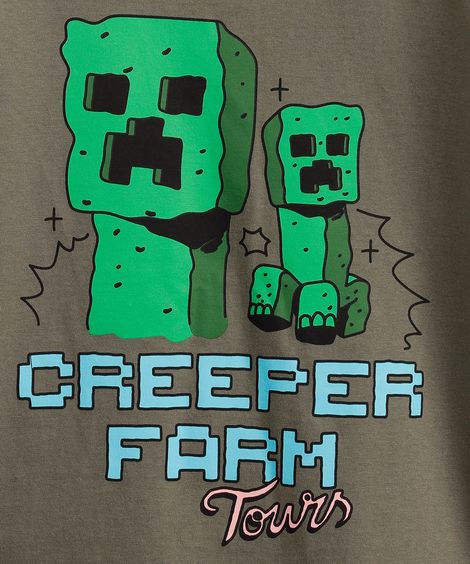 blusa de algodão infantil creeper farm tours minecraft verde