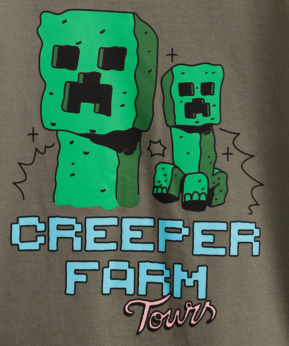 blusa de algodão infantil creeper farm tours minecraft verde