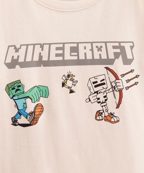 camiseta de algodão infantil manga curta minecraft bege