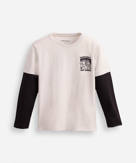 blusa de algodão infantil manga sobreposta minecraft - cinza claro