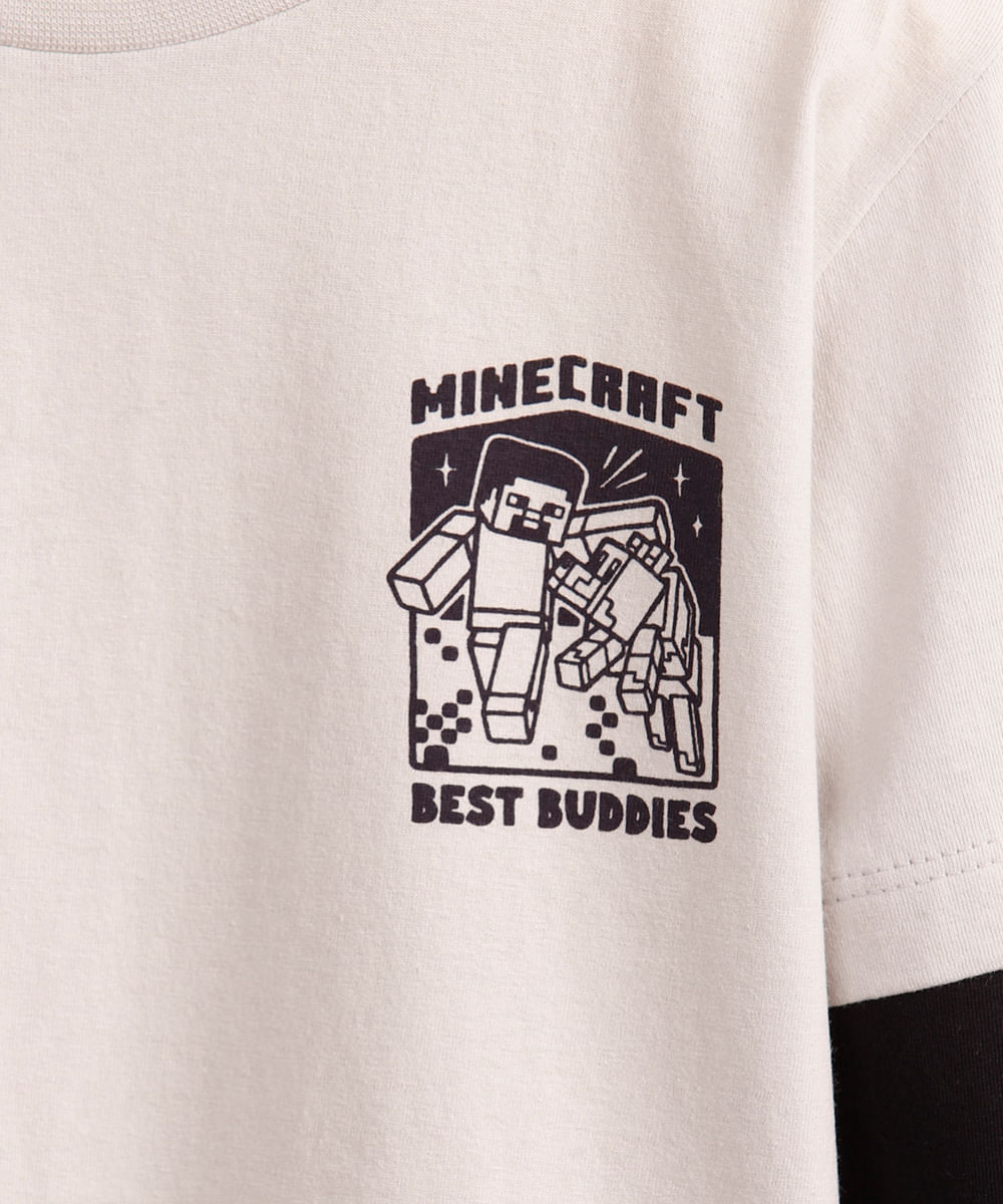 blusa de algodão infantil manga sobreposta minecraft - cinza claro
