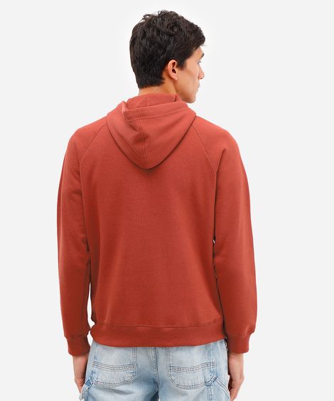 blusão básico masculino de moletom com capuz laranja