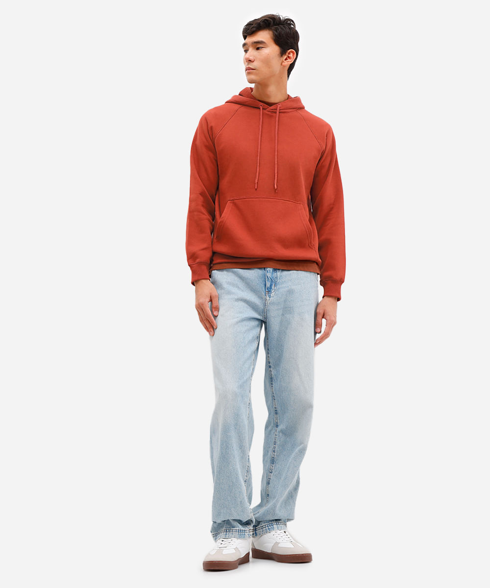 blusão básico masculino de moletom com capuz laranja