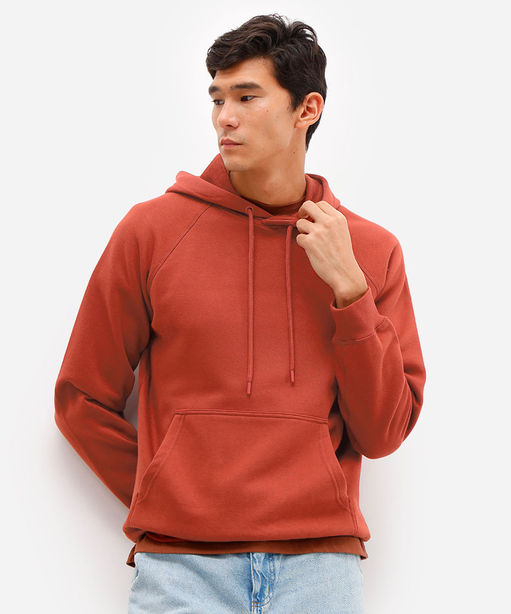blusão básico masculino de moletom com capuz laranja
