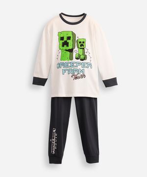 pijama longo infantil creeper farm tours minecraft off white
