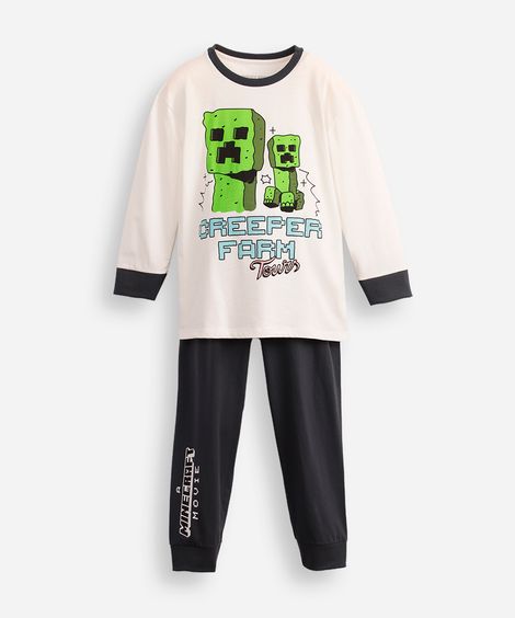 pijama longo infantil creeper farm tours minecraft off white