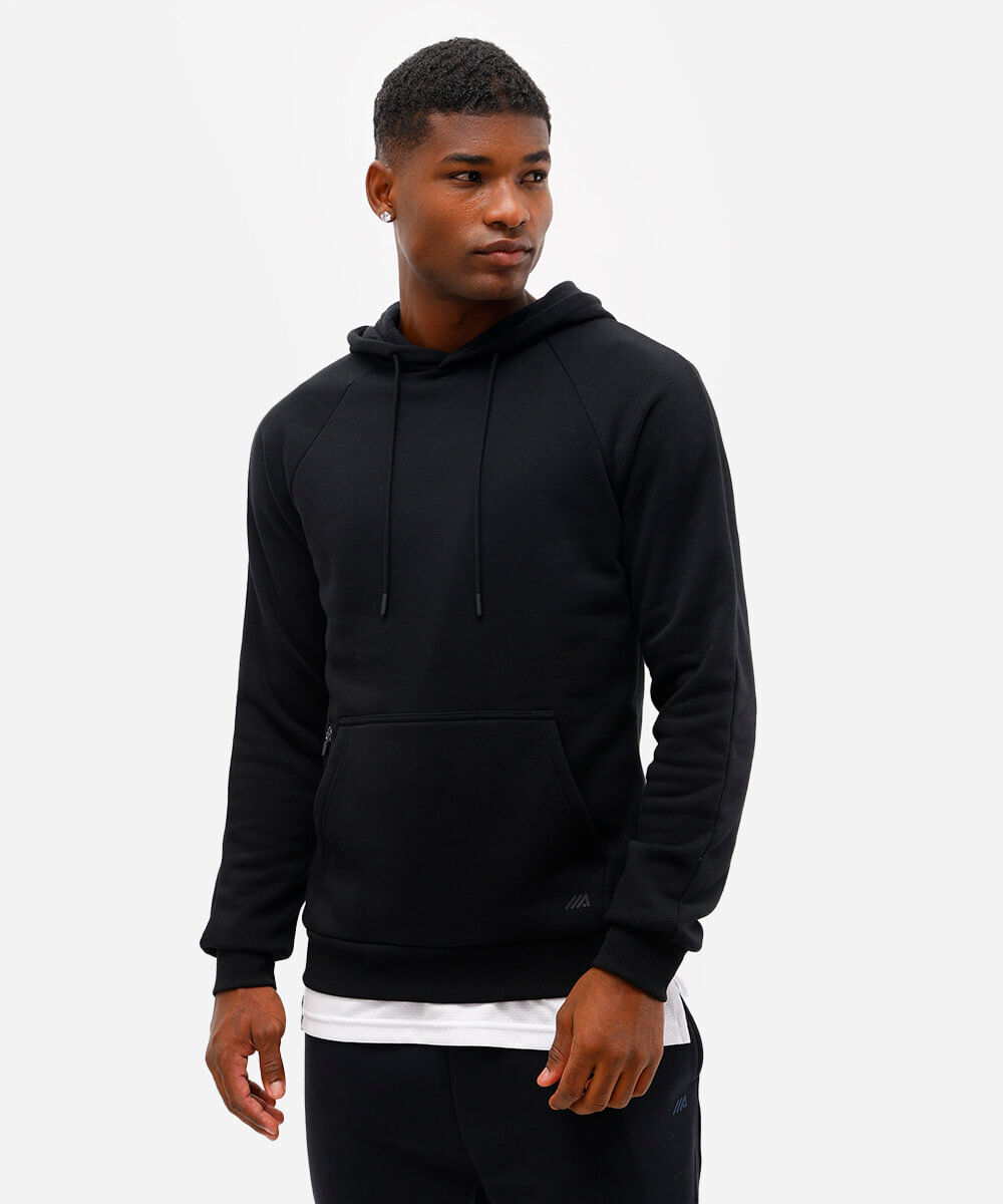 blusão masculino de moletom esportivo com capuz preto