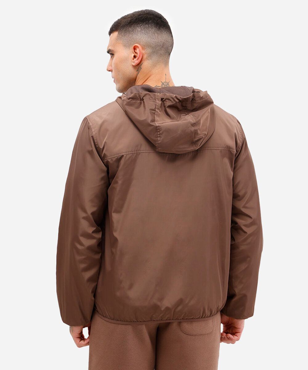 jaqueta masculina corta vento com capuz esportiva - marrom