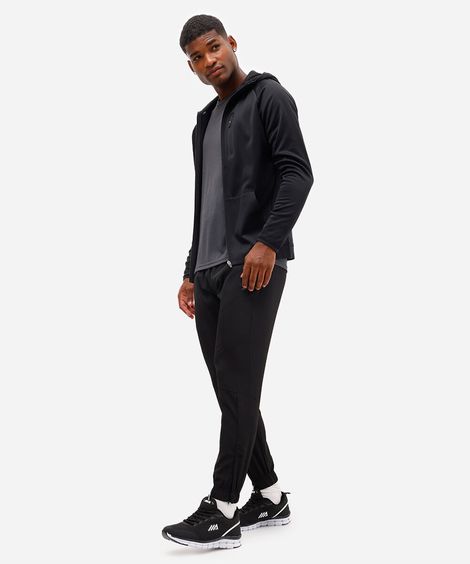 calça jogger slim com zíper na barra esportiva preta