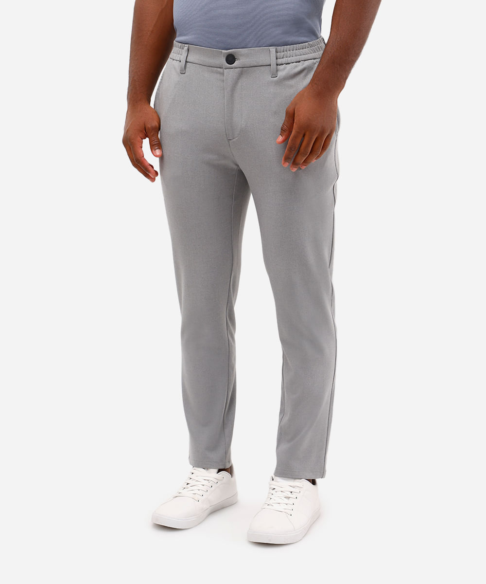 calça social slim masculina cós com elástico cinza