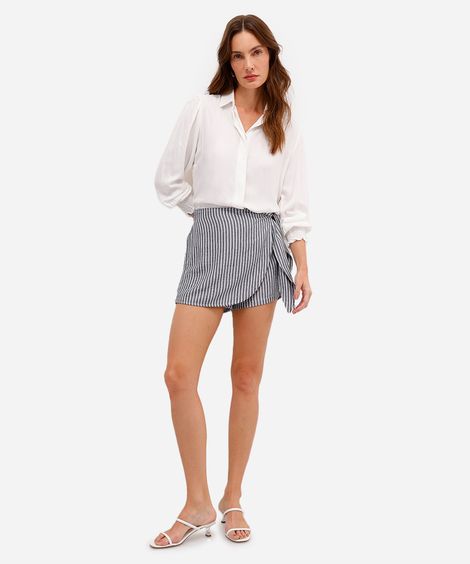 short saia feminino com linho listrado azul