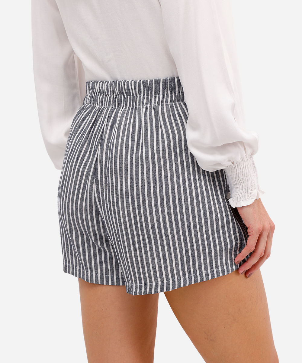 short saia feminino com linho listrado azul