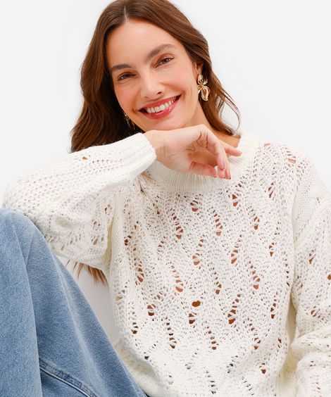 suéter feminino de tricot texturizado off white