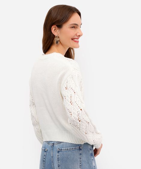 suéter feminino de tricot texturizado off white