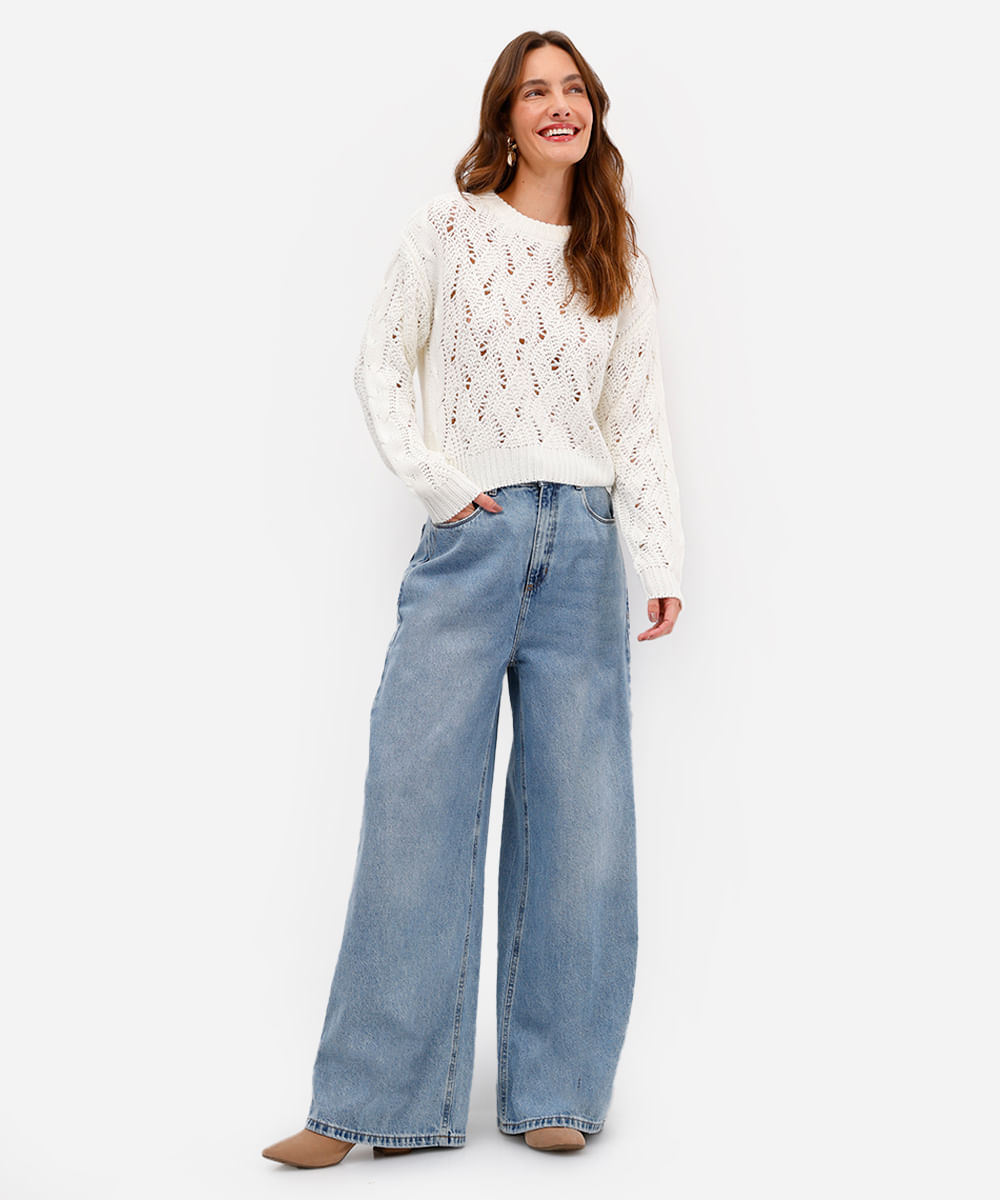 suéter feminino de tricot texturizado off white