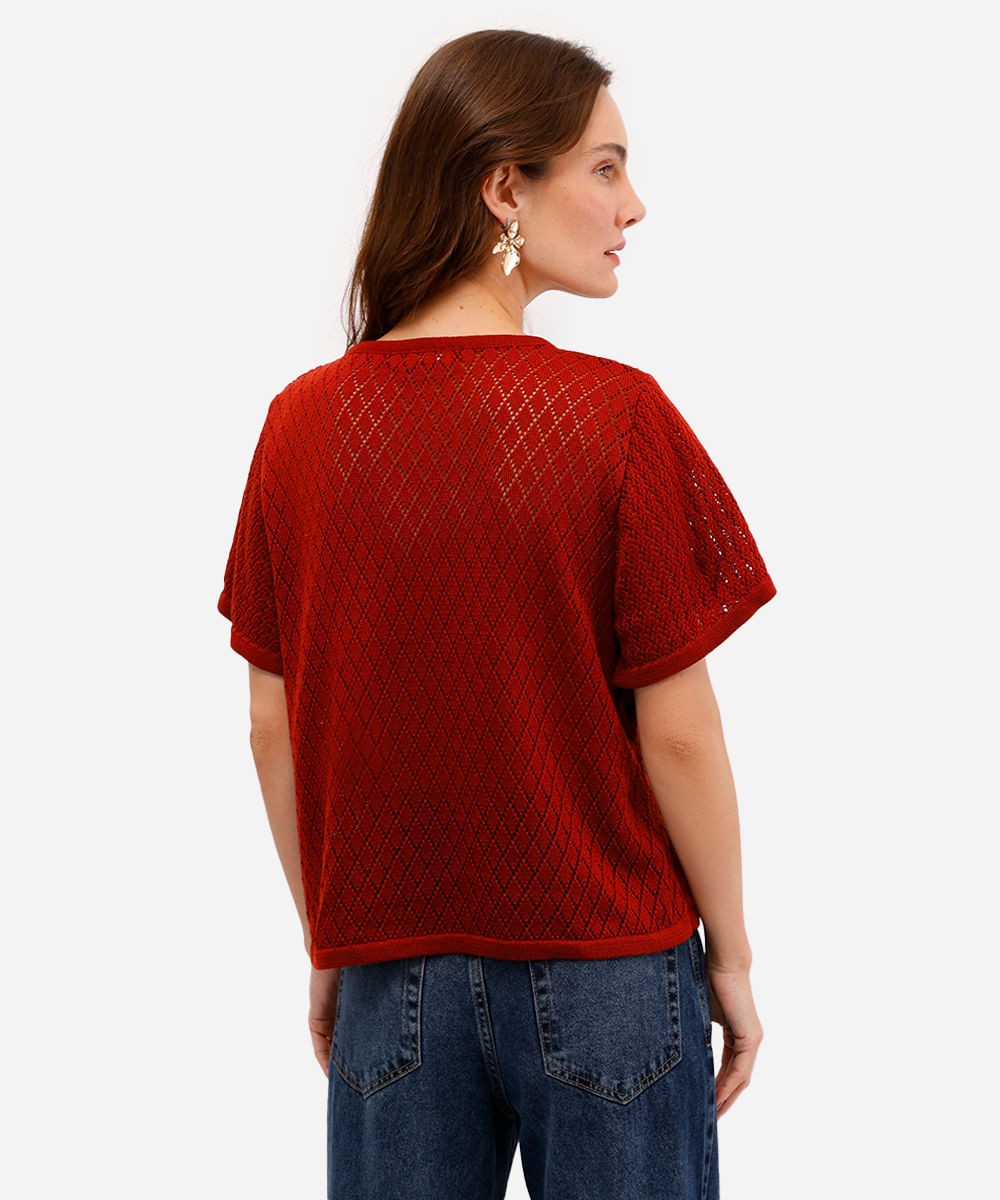 bata feminina de tricot manga curta laranja