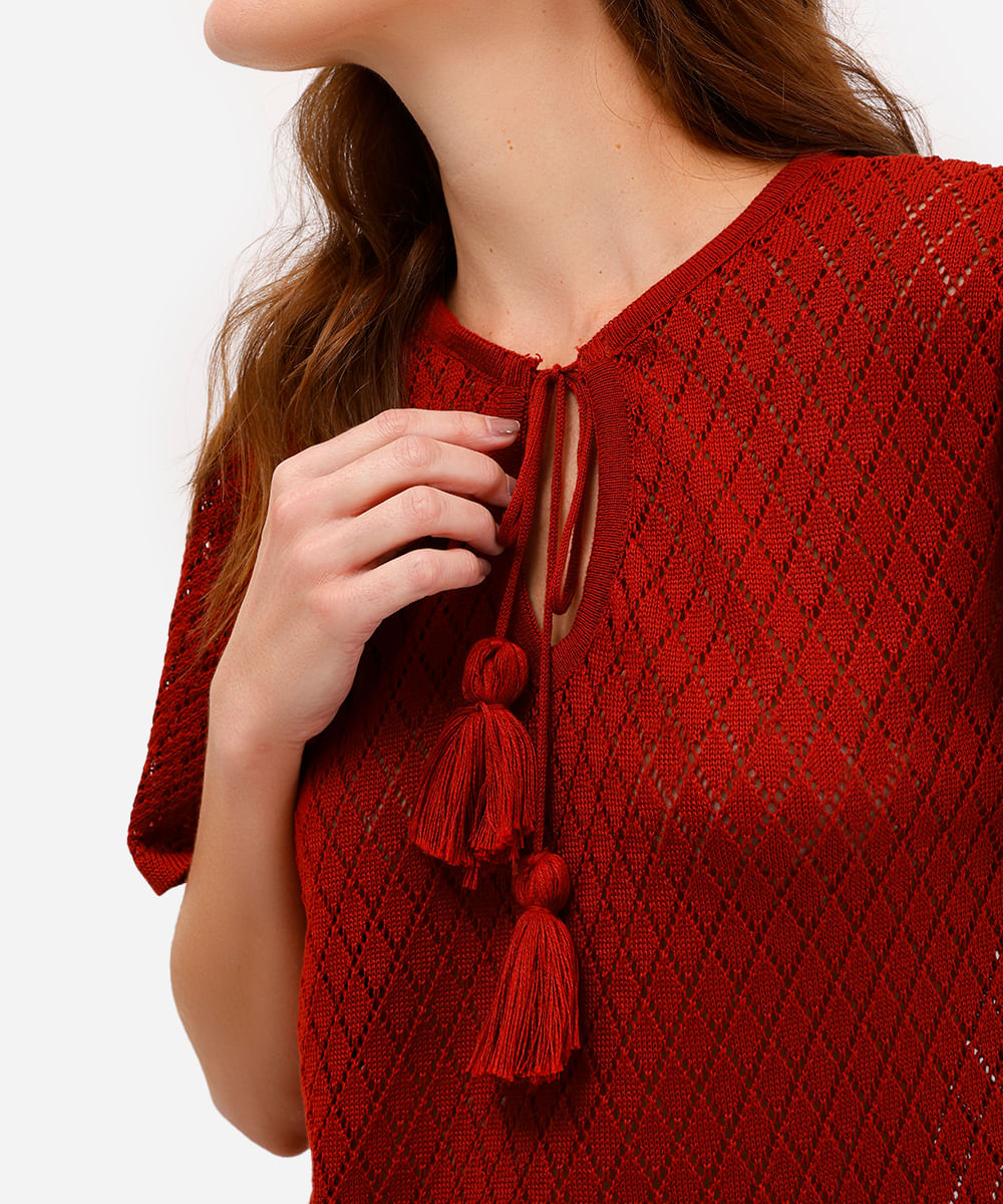 bata feminina de tricot manga curta laranja