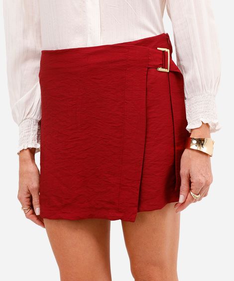 short saia feminino com fivela texturizado vinho