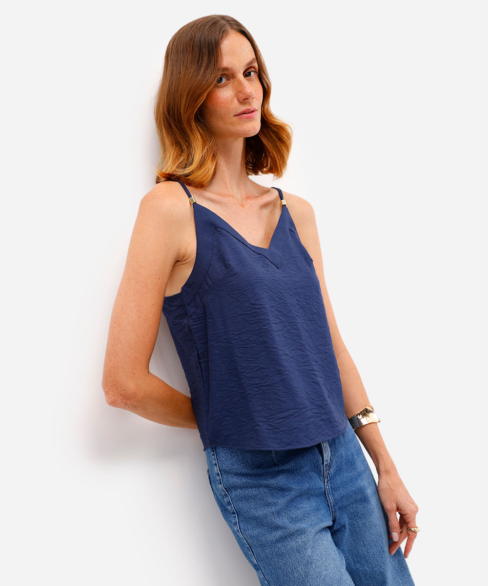 regata feminina de viscose texturizada azul