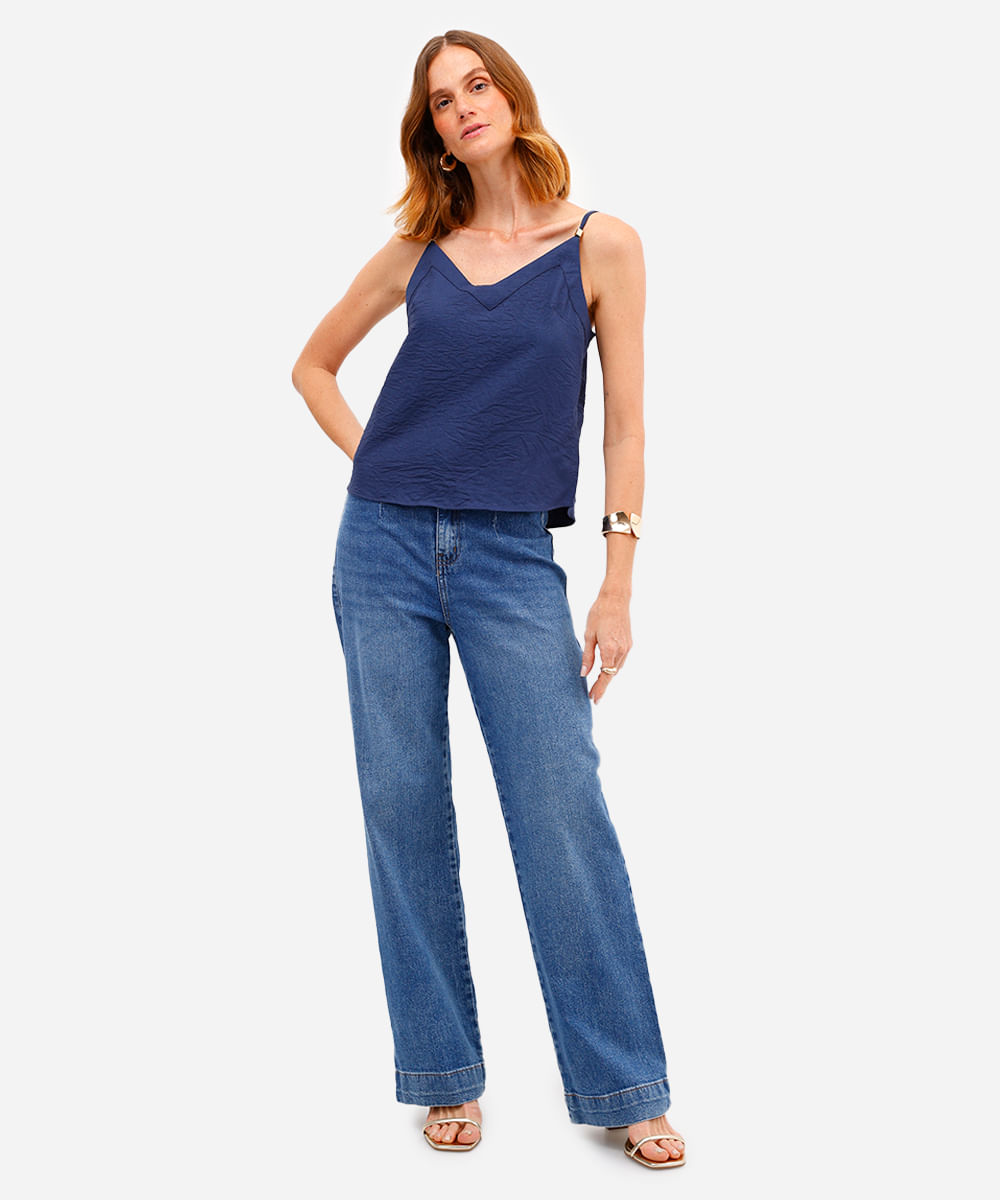 regata feminina de viscose texturizada azul