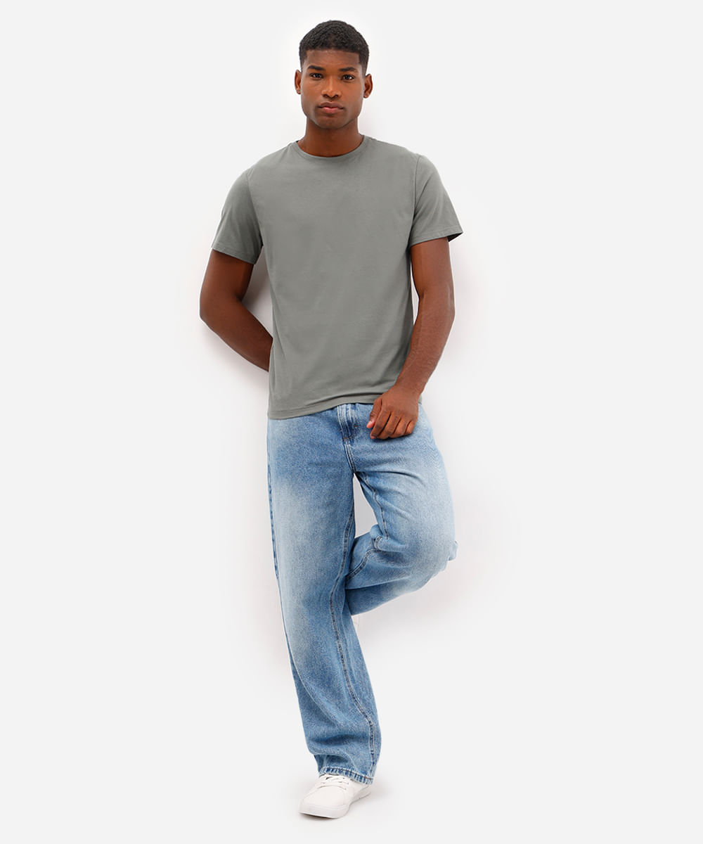 camiseta masculina de algodão básica manga curta verde