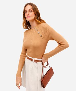 suéter feminino de tricot canelado bege