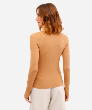 suéter feminino de tricot canelado bege