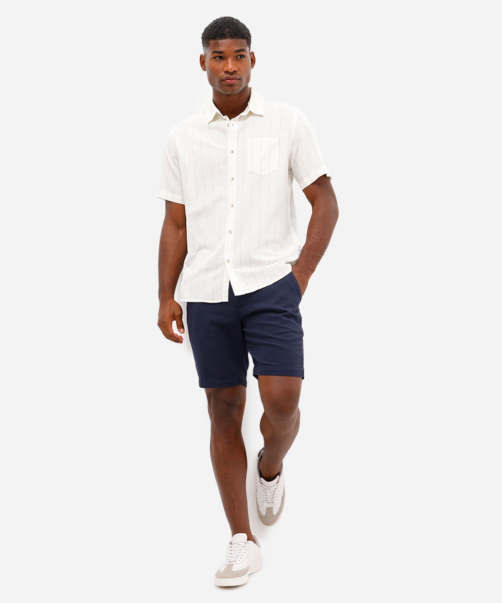 bermuda reta com linho e bolso chino azul