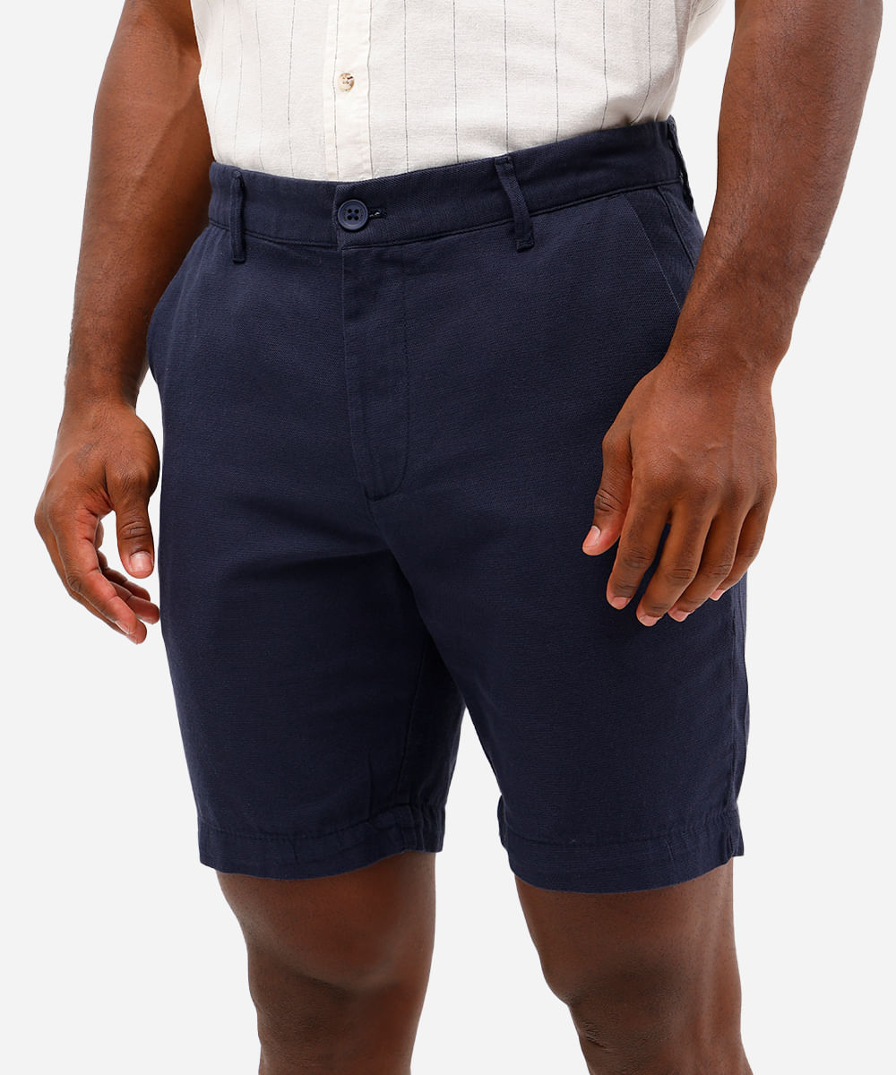 bermuda reta com linho e bolso chino azul