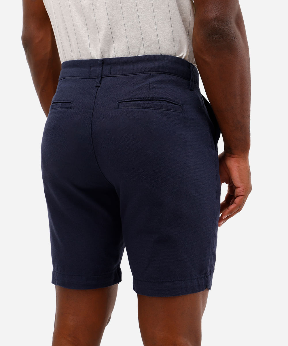 bermuda reta com linho e bolso chino azul