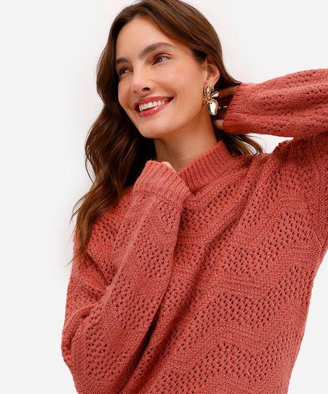 suéter feminino de tricot texturizado rosa