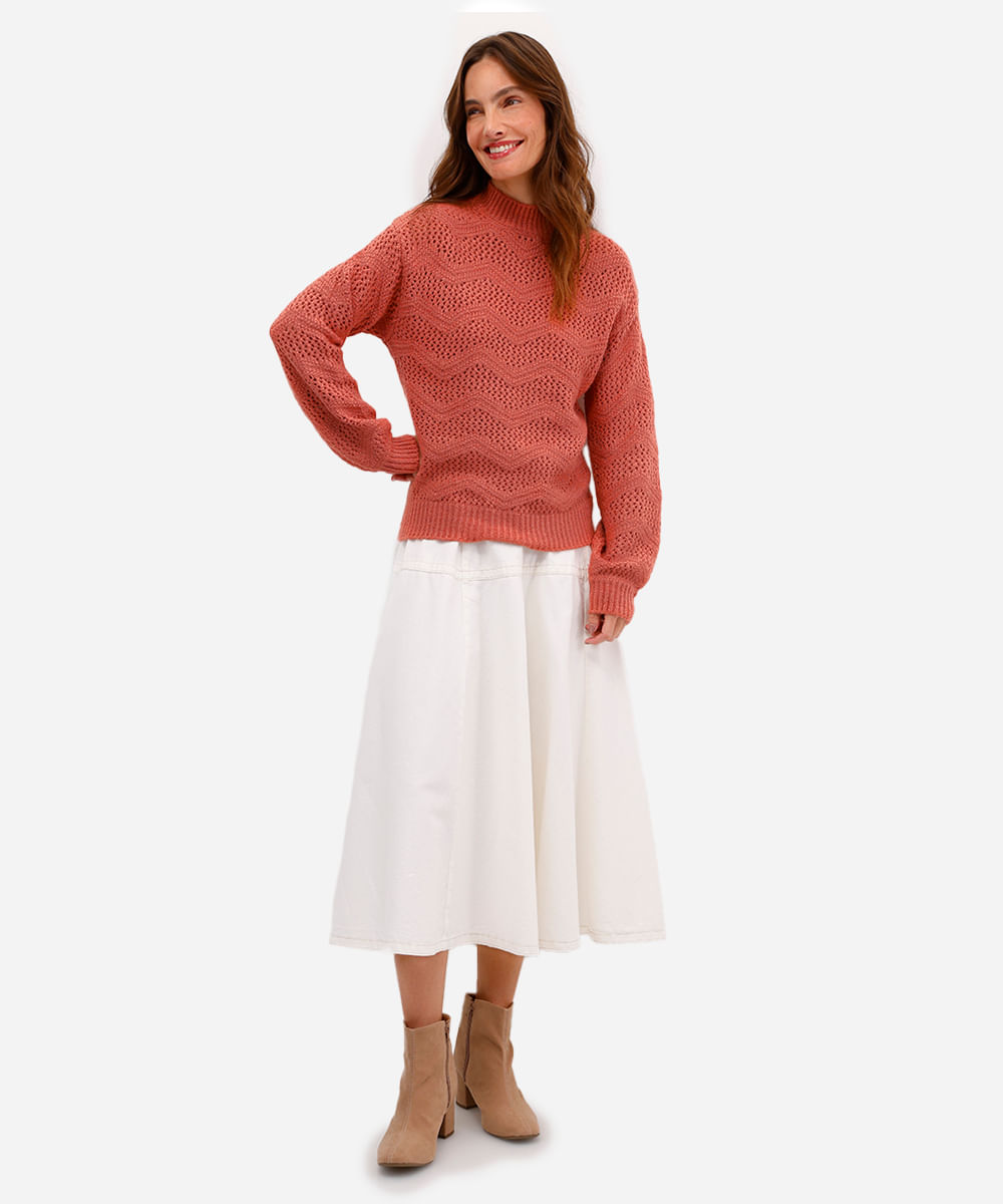 suéter feminino de tricot texturizado rosa