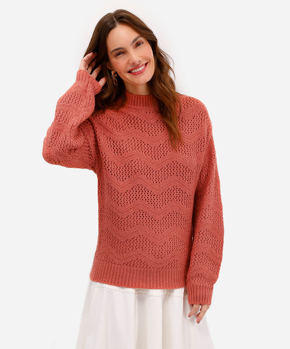 suéter feminino de tricot texturizado rosa