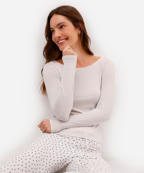 blusa feminina de pijama avulsa manga longa bege