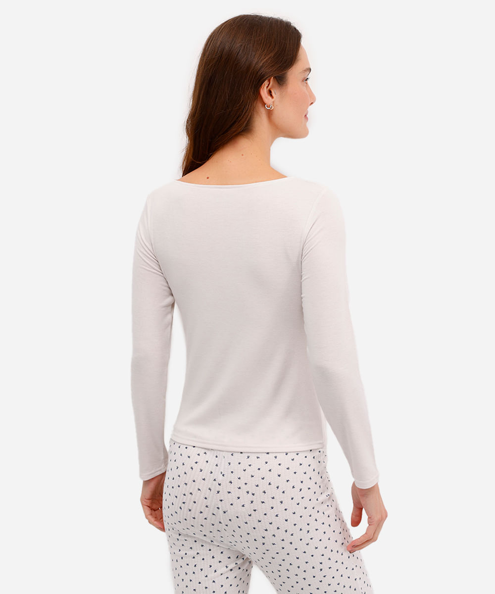 blusa feminina de pijama avulsa manga longa bege
