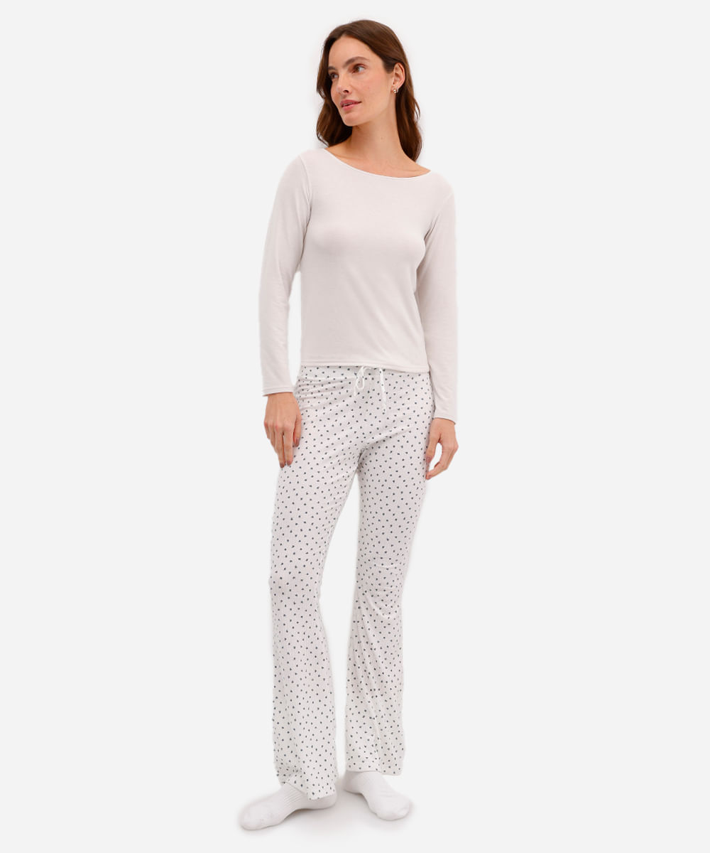 blusa feminina de pijama avulsa manga longa bege