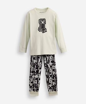 pijama longo infantil minecraft verde