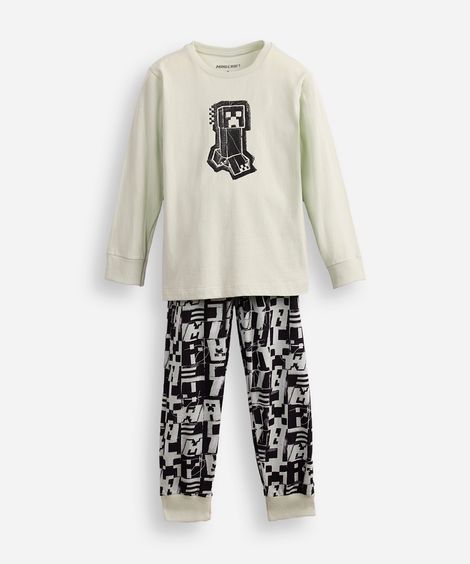 pijama longo infantil minecraft verde