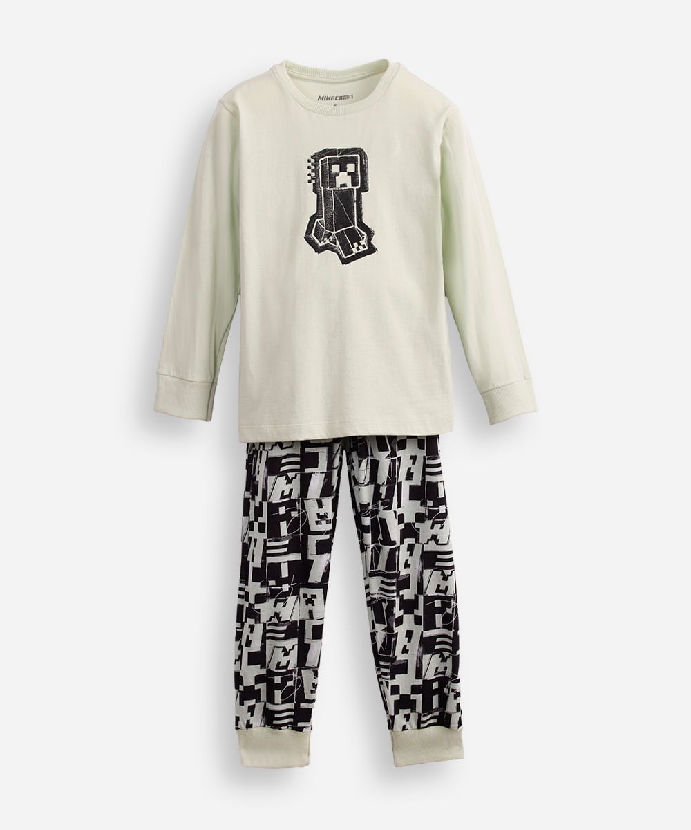 pijama longo infantil minecraft verde