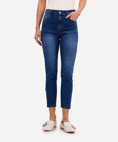 calça skinny cropped feminina jeans cintura média azul
