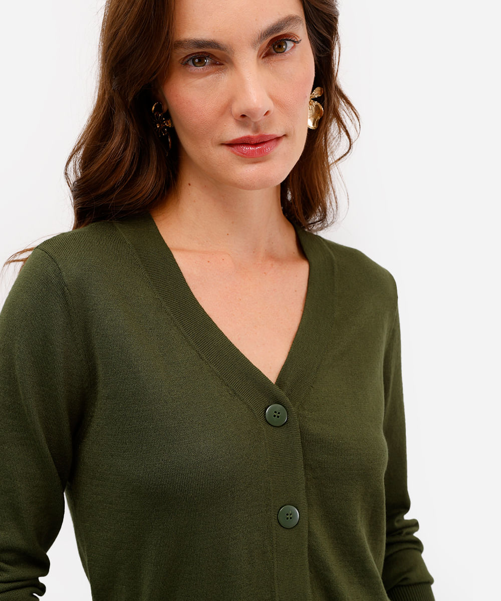 cardigan feminino de tricot cropped manga longa verde