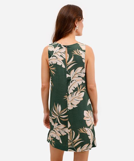 vestido curto feminino de viscose folhagens verde